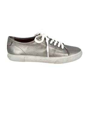 Frye Womens Gia Metallic Silver Leather Low Lace Up Sneakers Size 9.5